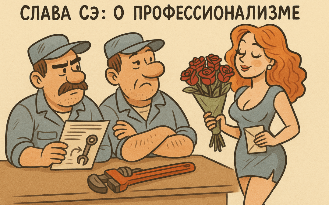 Иллюстрация к рассказу Славы Сэ — сантехники, инструкции, солидол и корпоратив с цветами