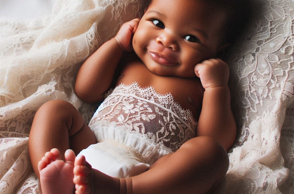 милый негритенок в кружевном подгузнике