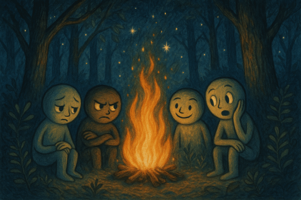 Символическая встреча Души, Эго, Личности и Сущности у огонька в тёмном лесу