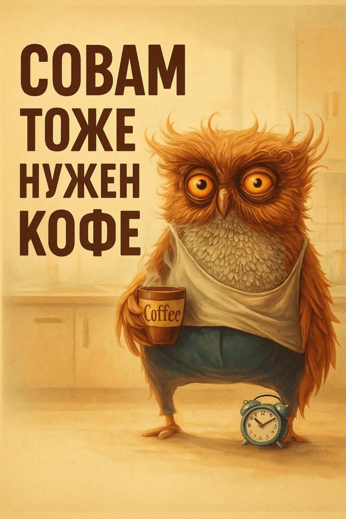 невыспавшаяся сова  с кофе 