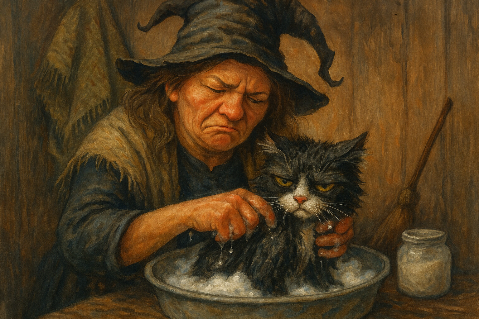 Когда она в сердцах моет кота