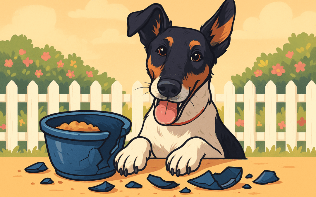 Гладкошерстный фокстерьер с молящими глазами и кашей.