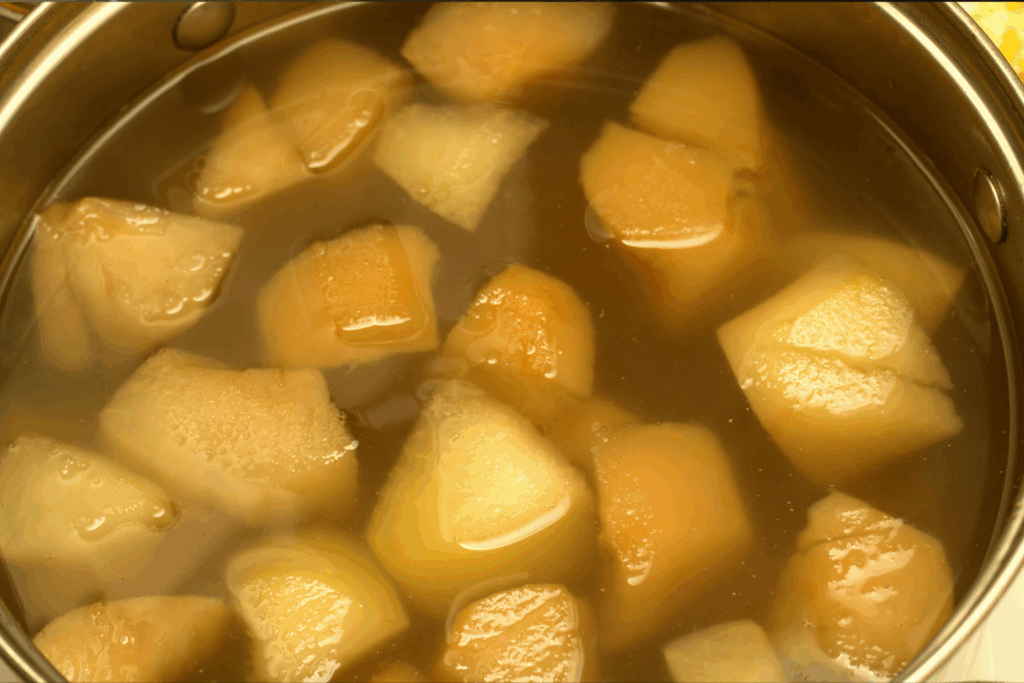 Яблоки в горячей воде, варятся в кастрюле — компот в процессе: слегка мутный, чуть сладкий, с паром воспоминаний и привкусом «ещё не сдалась».
