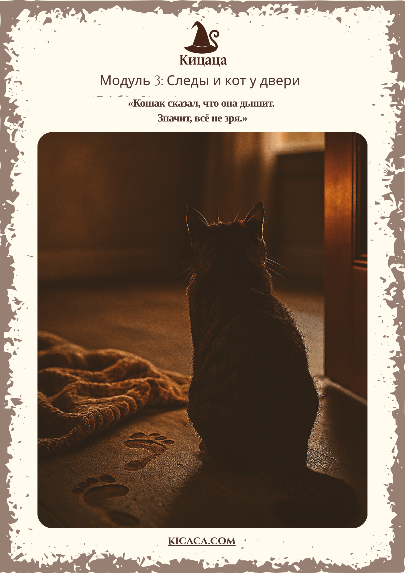 Кот у закрытой двери и следы на снегу. Кто-то ушёл, но дыхание осталось